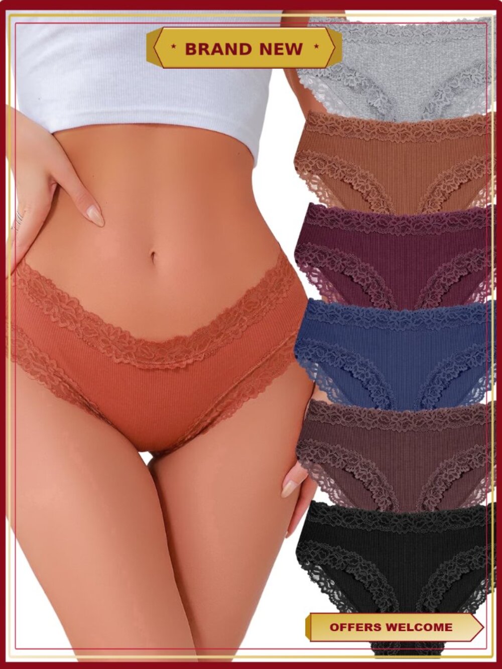 Women's Cotton High Waist Cheeky Bikini Panties 6-Pack Hipster Briefs Soft